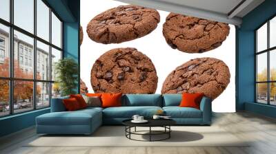 Chocolate cookies isolated on white background Wall mural