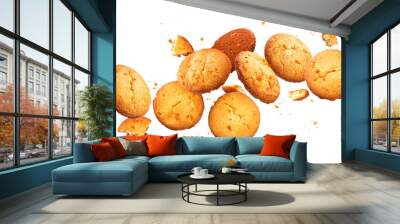 Falling broken chip cookies isolated on white background with clipping path Wall mural