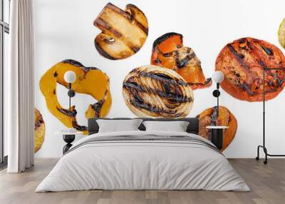 Falling grilled vegetable slices isolated Wall mural