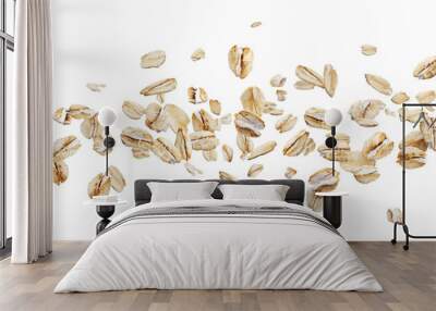 Flying oat flakes isolated on white background with clipping path Wall mural