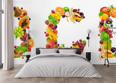 Food font. Letters made of fruits and berries Wall mural