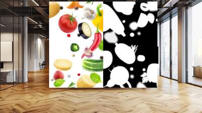 Frame of vegetables isolated on white background with alpha channel Wall mural