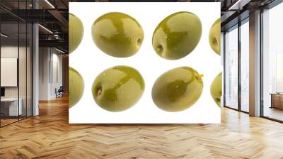 Green olives isolated on white background with clipping path Wall mural