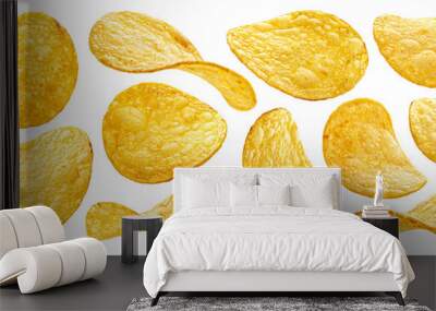 Natural potato chips isolated on white background Wall mural