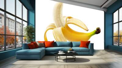 Peeled banana isolated on white background with clipping path Wall mural