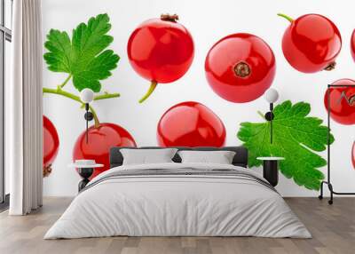 Ripe red currant isolated on white background closeup Wall mural