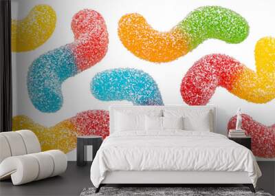 sour gummy worms isolated on white background, full depth of field Wall mural