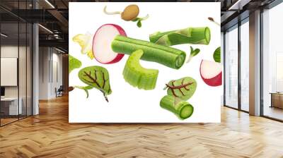 Vegetarian salad with asparagus and sprouted beans isolated on white background Wall mural