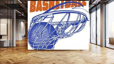 illustration of a basketball hoop and basketball ball in action Wall mural