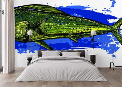 The vector illustration of the ocean fish Mahi-mahi Wall mural