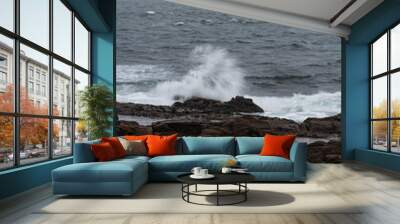 Wave crashing on the rock in the coastline Wall mural