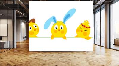 Easter horizontal vector border with cute chicks Wall mural