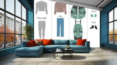 Winter layered clothes vector infographics Wall mural