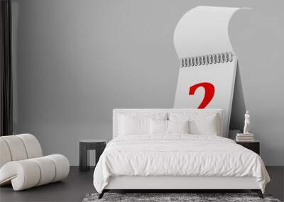 3d rendering of calendar on day 2 with white background and empty space for text Wall mural