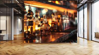 A bar with many bottles of liquor on the counter Wall mural