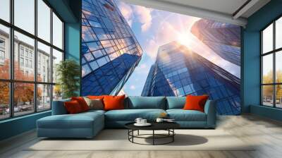 A city skyline with three tall buildings Wall mural