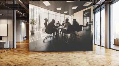 A team of young businessmen working and communicating together in an office. Corporate businessteam and manager in a meeting Wall mural