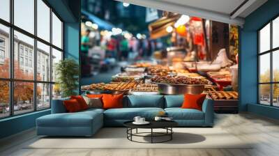 Asian street food at night market Wall mural