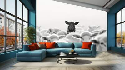 Black sheep in a white herd Wall mural