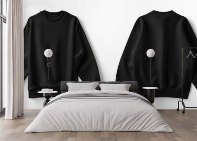 Blank sweater color black template, front and back view on white background. mockup Wall mural