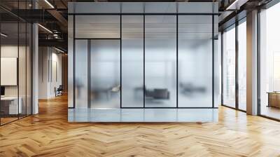 boundary using large, frosted glass panels set in minimalist metal frames Wall mural