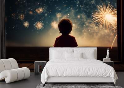 children watching fireworks in honor of the birthday. Generative AI Wall mural