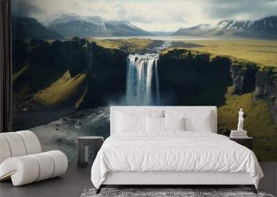 Iceland Landscape With Waterfall From drone Wall mural