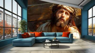 Jesus Christ carrying the cross Wall mural