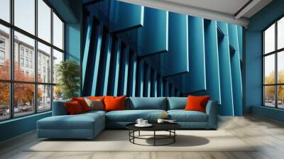 Modern architectural facade with abstract blue tones in urban setting Wall mural