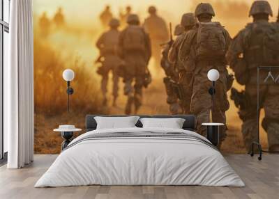 Modern war soldiers march forward Wall mural