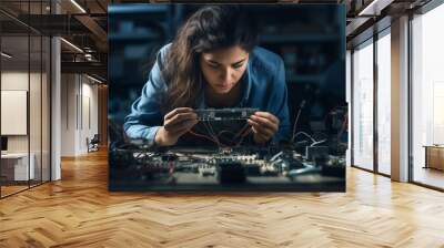 person is working on electronic equipment Wall mural