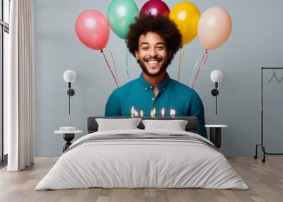 portrait of a man with a birthday cake Wall mural