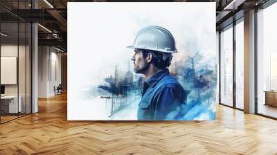 portrait of engineer in watercolor.   Wall mural