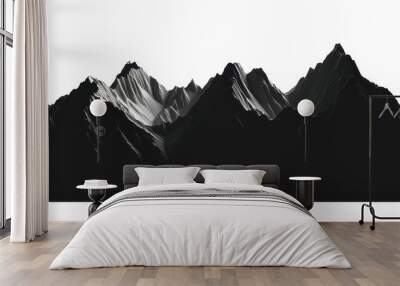 Silhouette of a rugged mountain range against a stark white background creating a strong visual contrast Wall mural