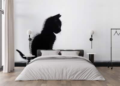 silhouette of kitten on a white background Wall mural