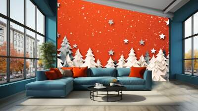 simple cute bright christmas wallpaper backround made of origami paper. AI generated. Wall mural