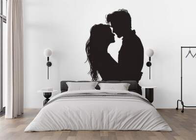 unrecognizable silhouette of a couple hugging each other on isolated white background . Wall mural