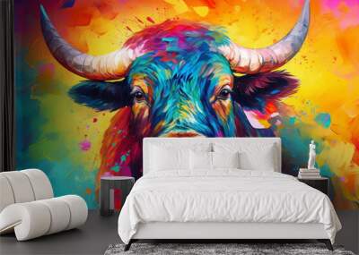 Vibrant and bright and colorful animal portrait poster. AI generated Wall mural