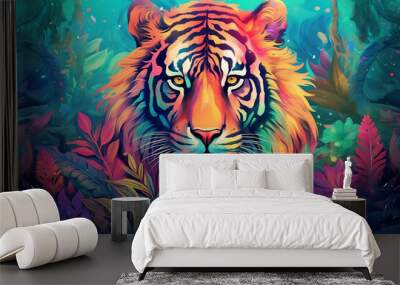 Vibrant and bright and colorful animal portrait poster. AI generated Wall mural