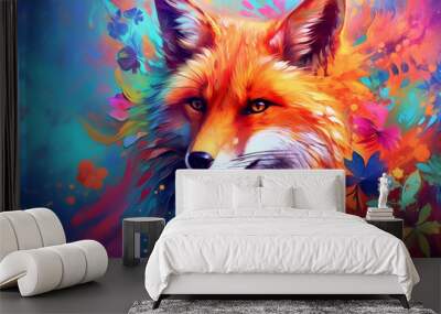 Vibrant and bright and colorful animal portrait poster. AI generated Wall mural