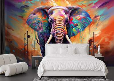 Vibrant and bright and colorful animal portrait poster. AI generated Wall mural