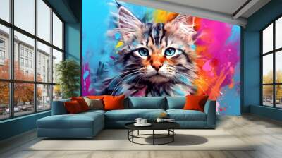 Vibrant and bright and colorful animal portrait poster. AI generated Wall mural