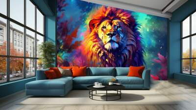 Vibrant and bright and colorful animal portrait poster. AI generated Wall mural