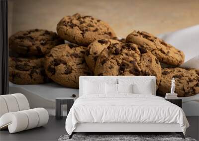 Chocolate cookies. Sweet homemade cookies stacked. Wall mural