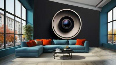 a minimalist image of a camera lens, dark background, paper art style ai generated Wall mural