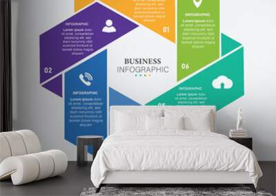 Business infographic template design element with icons. Vector business concept with 6 options, steps. Wall mural