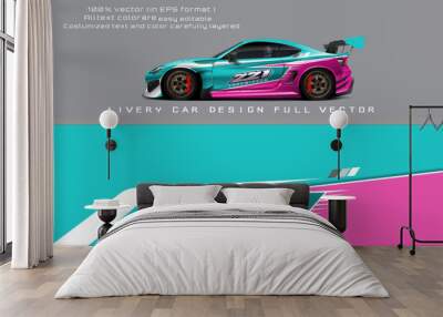 car decal design vector. Graphic abstract stripe racing background kit designs for wrap vehicle, race car, rally, adventure and livery Wall mural