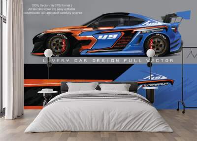 car livery design vector. Graphic abstract stripe racing background designs for wrap Wall mural