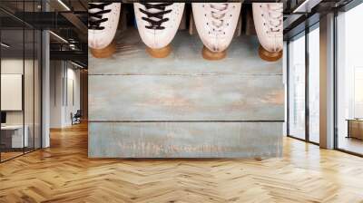 artistic roller skates on a wood background Wall mural