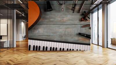 musical instruments in wooden background Wall mural